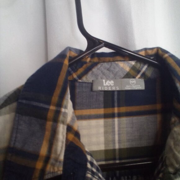Lee Riders Button Up Shirt M Women Long Sleeve Plaid Blue Green - Picture 7 of 16
